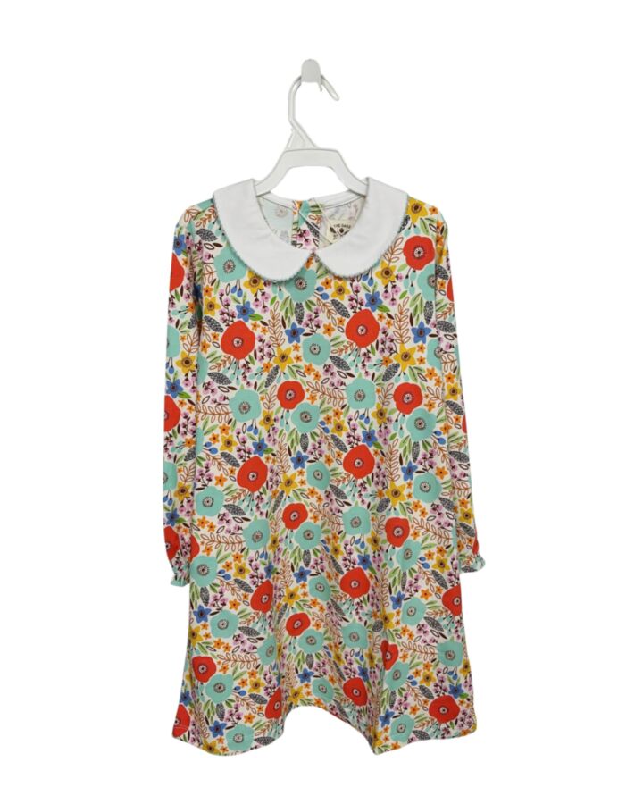 THE OAKS APPAREL   MULTI-COLOR  FLORAL  KNIT DRESS WITH PICOT STITCHING