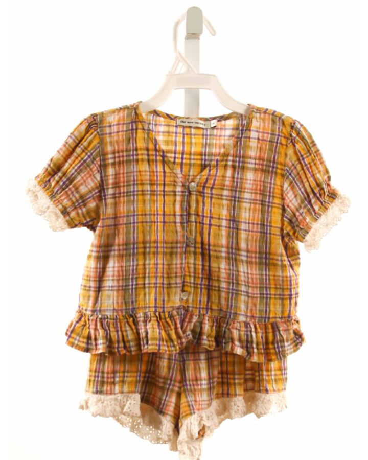 THE NEW SOCIETY  ORANGE SEERSUCKER PLAID  2-PIECE OUTFIT WITH EYELET TRIM