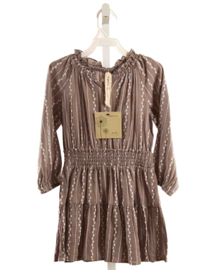 VIGNETTE  GRAY  STRIPED SMOCKED DRESS