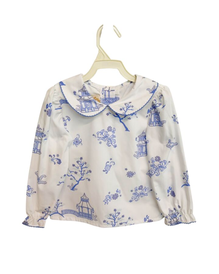 THE BEAUFORT BONNET COMPANY  BLUE   PRINTED DESIGN DRESS SHIRT WITH PICOT STITCHING