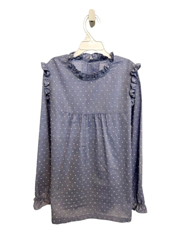 HANNAH KATE  BLUE SWISS DOT   DRESS SHIRT WITH RUFFLE