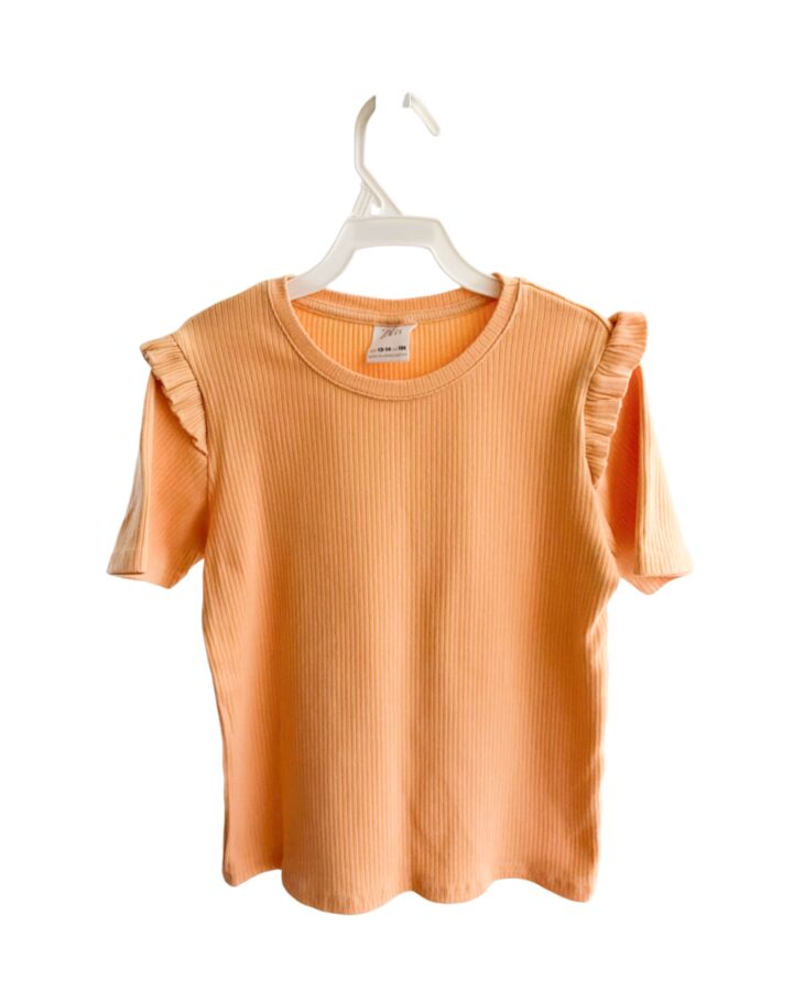 ZARA  ORANGE    KNIT SS SHIRT WITH RUFFLE