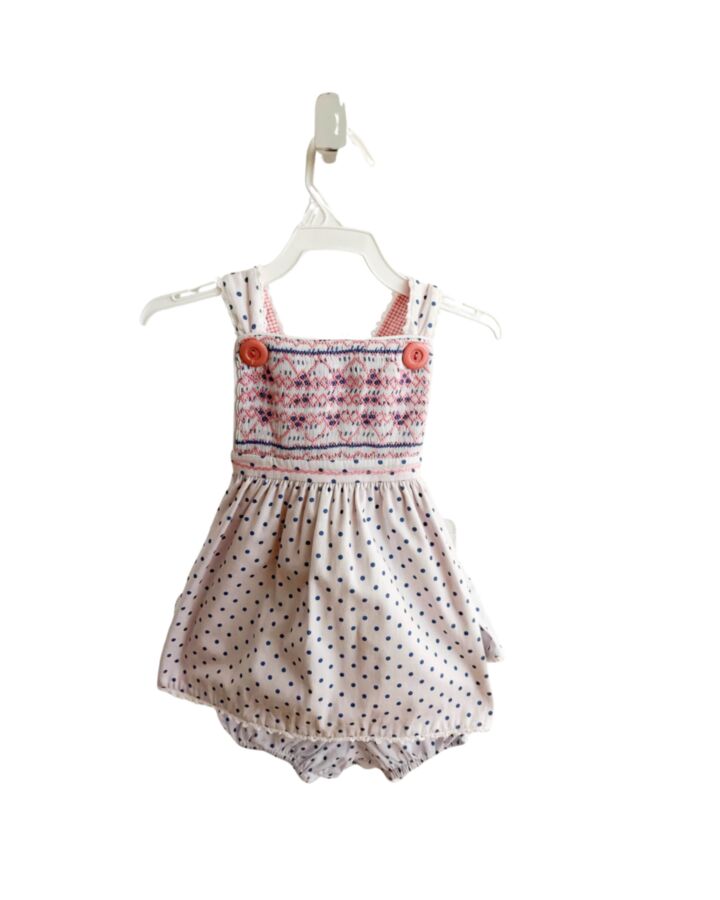 ALICE KATHLEEN  BLUE PIQUE POLKA DOT SMOCKED 2-PIECE OUTFIT WITH EYELET TRIM