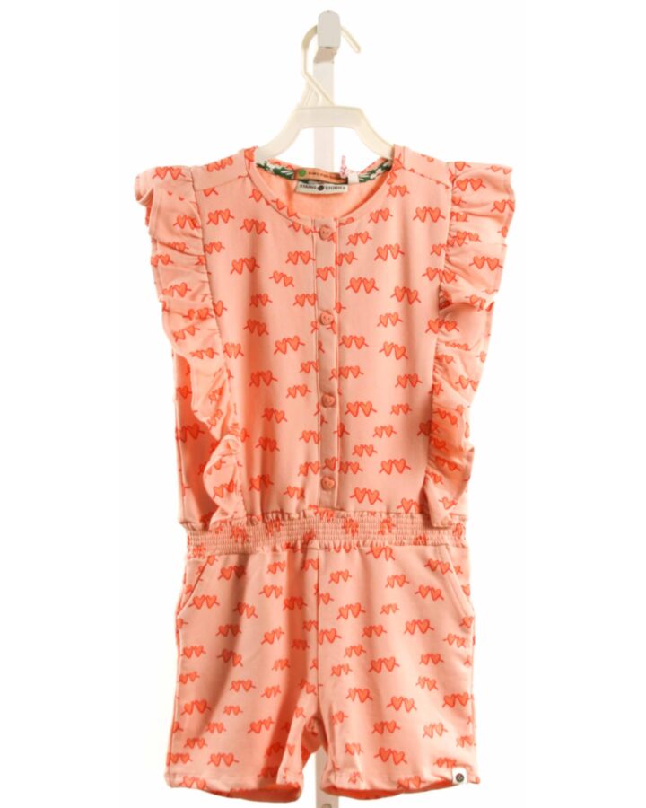 STAINS & STORIES  PINK   PRINTED DESIGN KNIT ROMPER WITH RUFFLE