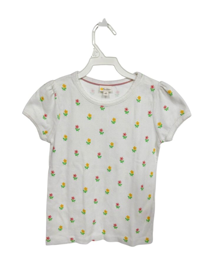 MINI BODEN  WHITE  FLORAL  KNIT SS SHIRT WITH PICOT STITCHING