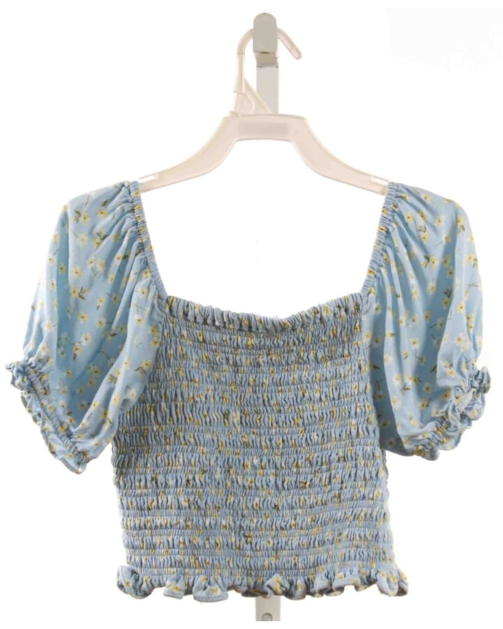 CECE GIRLS  LT BLUE  FLORAL SMOCKED SHIRT-SS