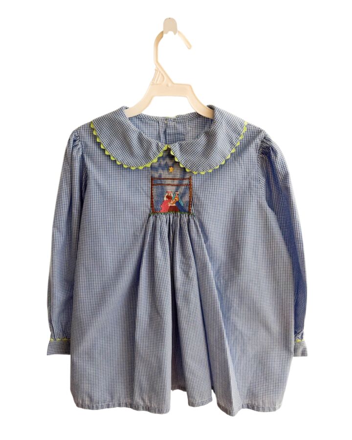 MOM & ME  BLUE  GINGHAM SMOCKED DRESS SHIRT WITH RIC RAC