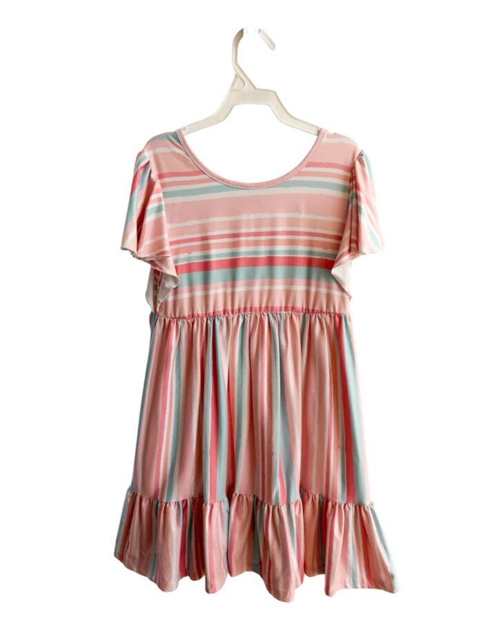 MARIE NICOLE  PINK  STRIPED  KNIT DRESS WITH RUFFLE