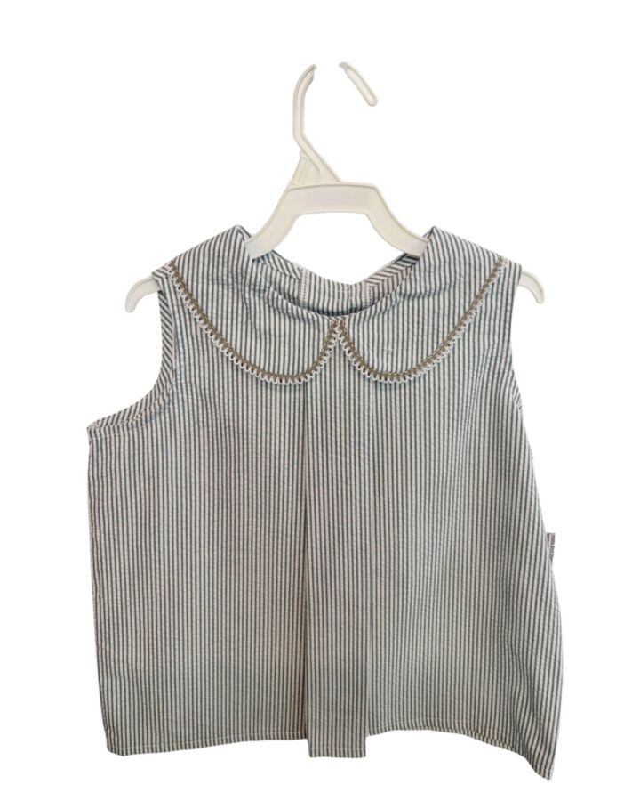 HANNAH KATE  GREEN SEERSUCKER   SLEEVELESS SHIRT WITH PICOT STITCHING