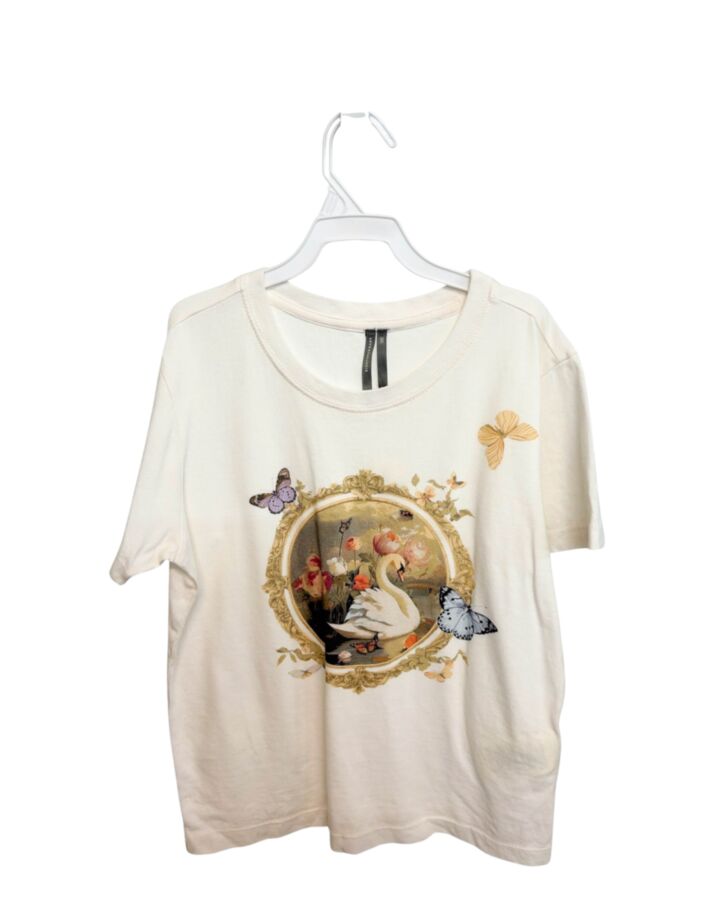 ANTHROPOLOGIE  CREAM   PRINTED DESIGN KNIT SS SHIRT