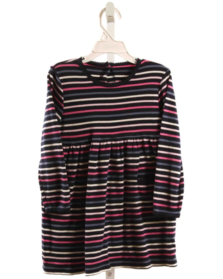 JOJO MAMAN BEBE  NAVY  STRIPED  KNIT DRESS WITH PICOT STITCHING