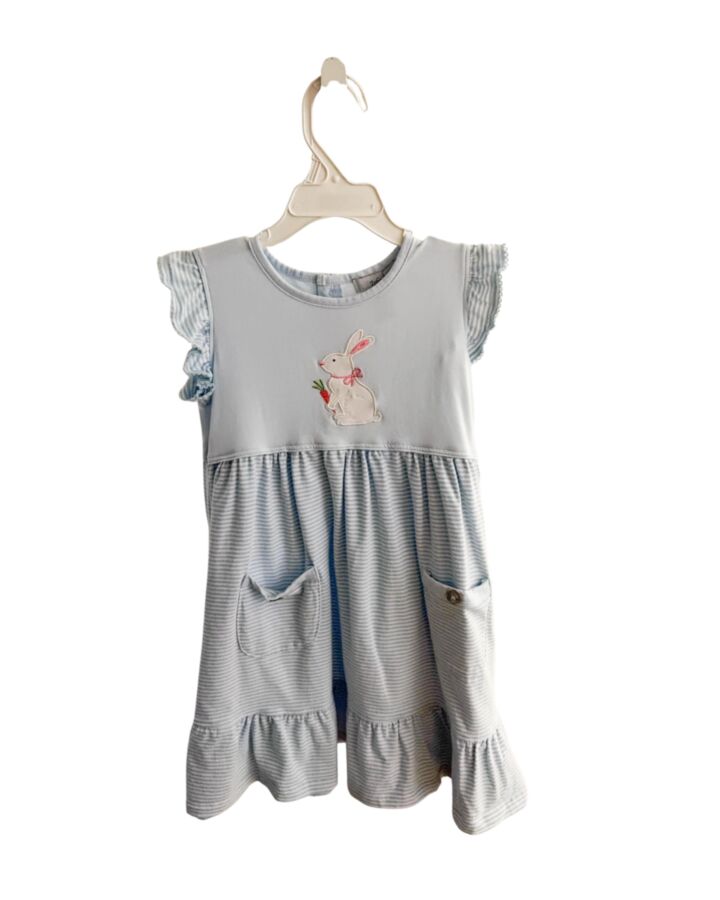 ISHTEX  BLUE  STRIPED  KNIT DRESS WITH PICOT STITCHING
