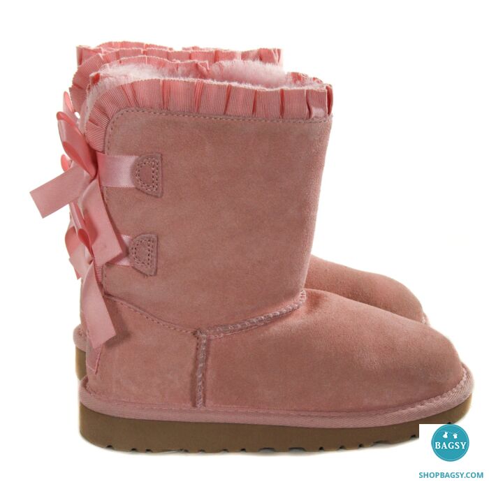 UGG LIGHT PINK BOOTS WITH BOWS SIZE TODDLER 12 VGU MINOR WEAR AND DISCOLORATION