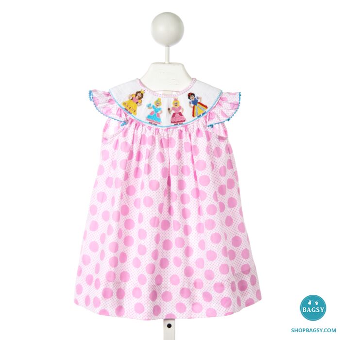 ANAVINI PINK POLKA DOT SMOCKED PRINCESSES DRESS *SLIGHT IMPERFECTION (VERY  FAINT SPOT ON FRONT, HARD TO SEE)