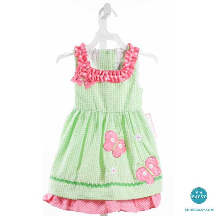 EMILY ROSE LIME GREEN SEERSUCKER GINGHAM DRESS