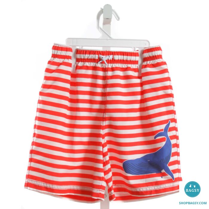 MINI BODEN RED STRIPED SWIM TRUNKS