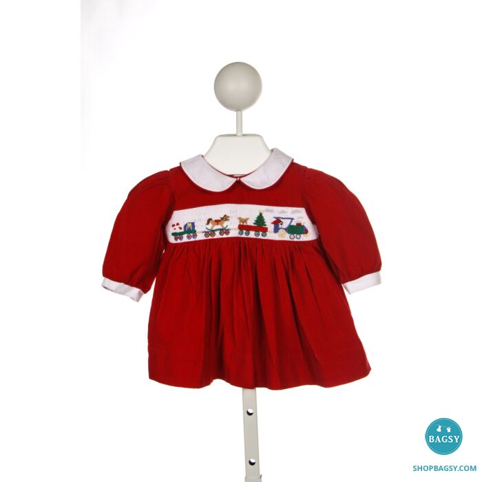 FRIEDKNIT CREATIONS RED CORD CHRISTMAS SMOCKED DRESS