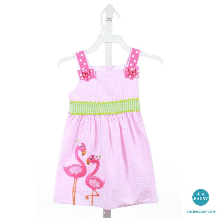 EMILY ROSE PINK SEERSUCKER GINGHAM APPLIQUED DRESS
