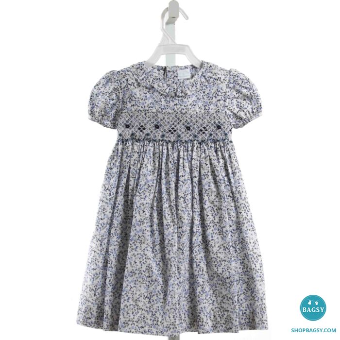 EDGEHILL COLLECTION LT BLUE FLORAL SMOCKED DRESS