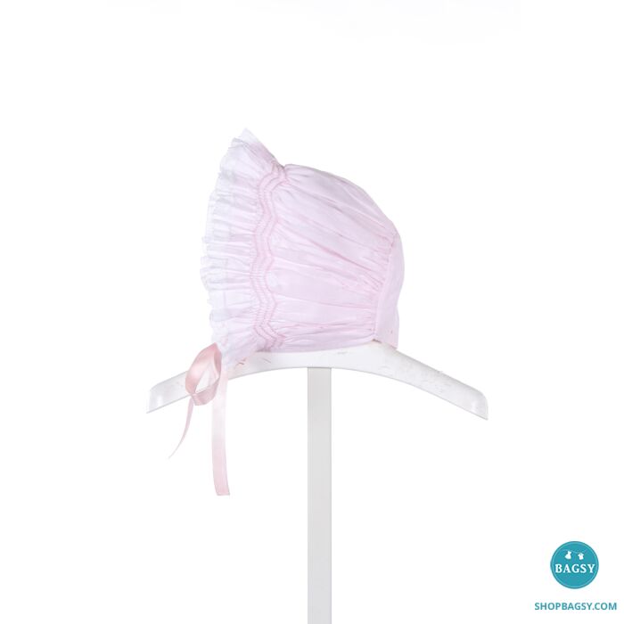 FELTMAN BROTHERS PINK SMOCKED BONNET WITH LACE TRIM
