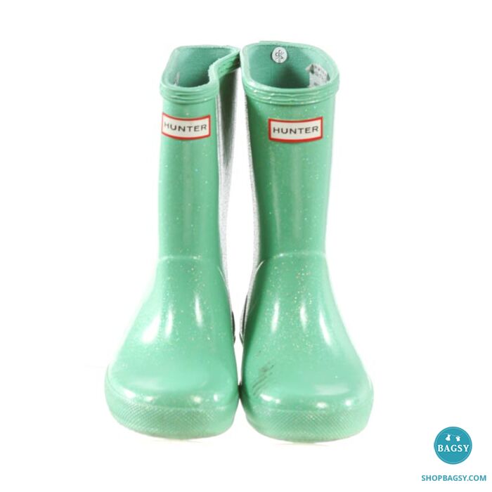 HUNTER GREEN GLITTER RAIN BOOTS SIZE TODDLER 11 VGU MINOR SCUFF