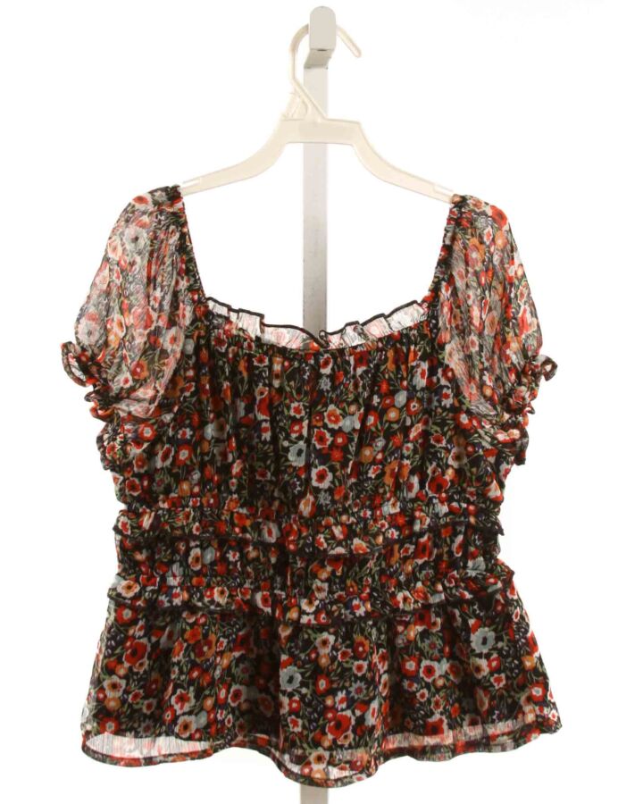MI AMI  BLACK  FLORAL SMOCKED DRESS SHIRT