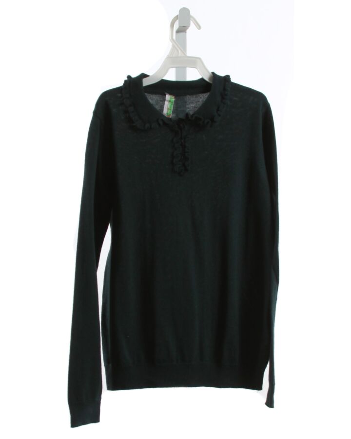 BONPOINT  FOREST GREEN    KNIT LS SHIRT WITH RUFFLE