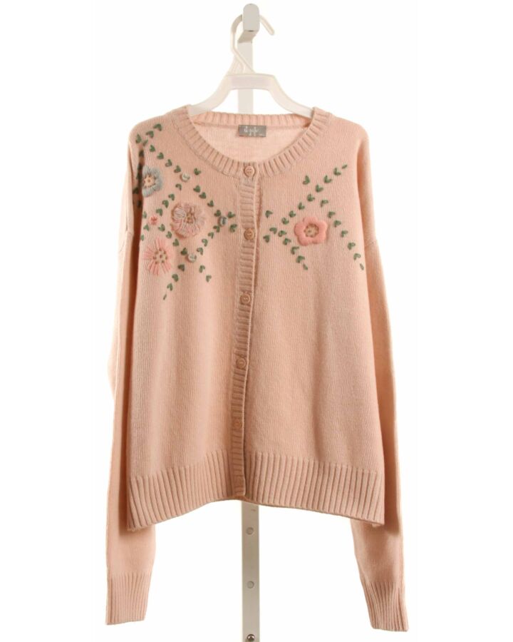 IL GUFO  LT PINK WOOL FLORAL EMBROIDERED CARDIGAN