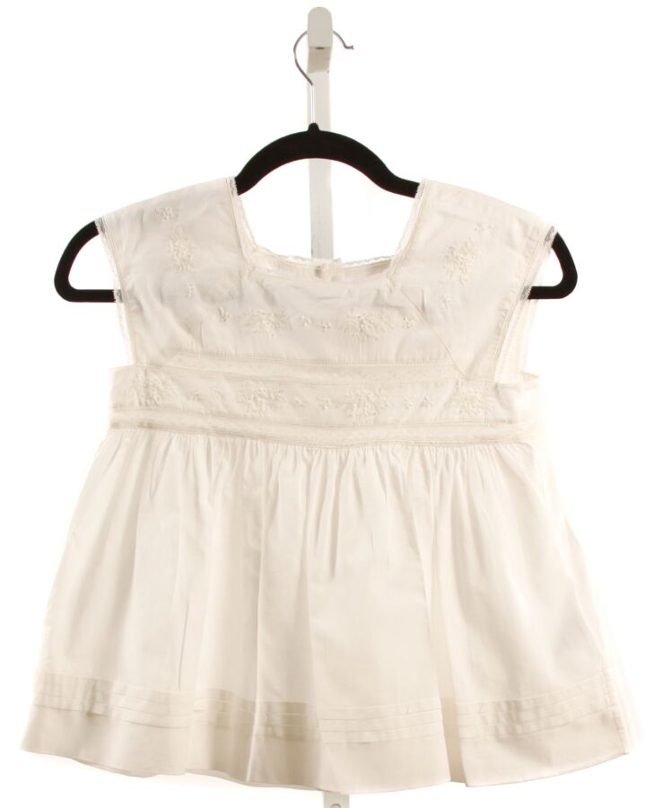 BONPOINT  WHITE  FLORAL EMBROIDERED SLEEVELESS SHIRT WITH LACE TRIM