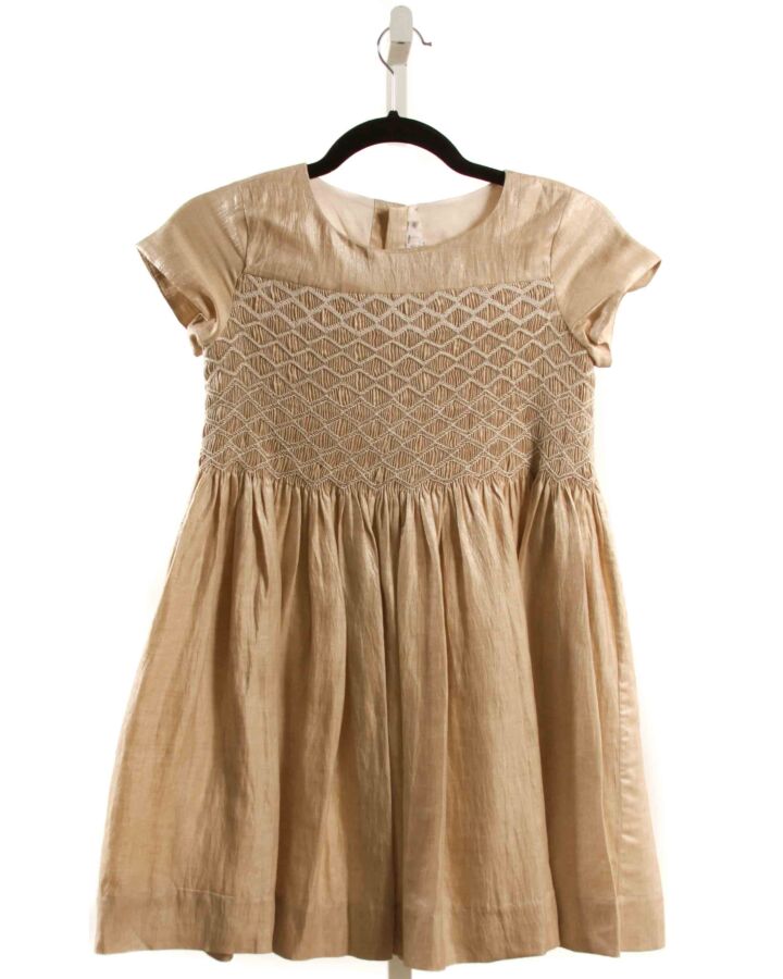 BONPOINT GOLD LINEN SMOCKED PARTY DRESS