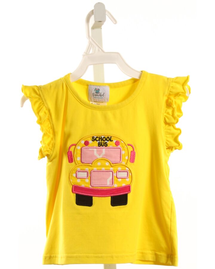 SMOCKED POLKA DOT  YELLOW   APPLIQUED SLEEVELESS SHIRT