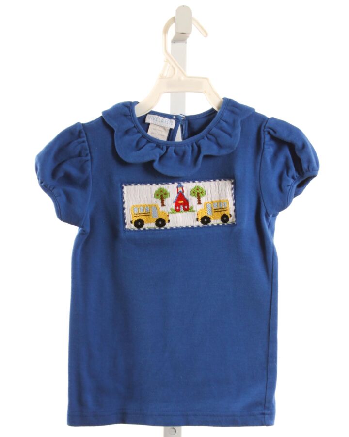 VIVE LA FETE  BLUE   SMOCKED KNIT SS SHIRT WITH RUFFLE