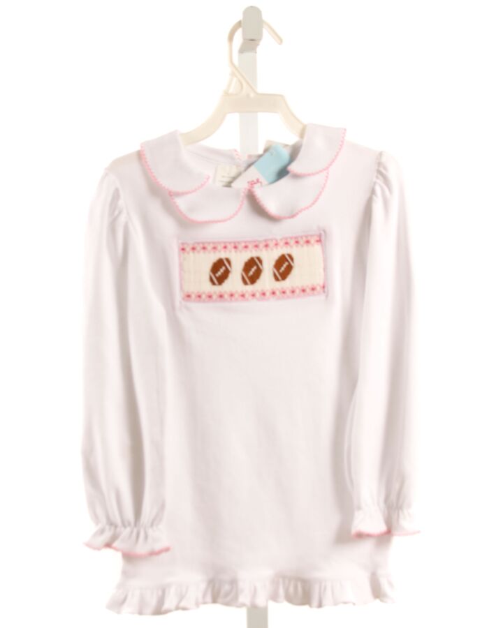 VIVE LA FETE  WHITE   SMOCKED KNIT LS SHIRT WITH PICOT STITCHING