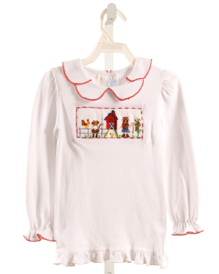 VIVE LA FETE  WHITE   SMOCKED KNIT LS SHIRT WITH PICOT STITCHING