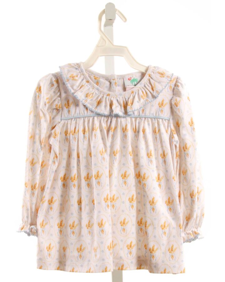 SHRIMP & GRITS  YELLOW  PRINT  KNIT LS SHIRT WITH RUFFLE