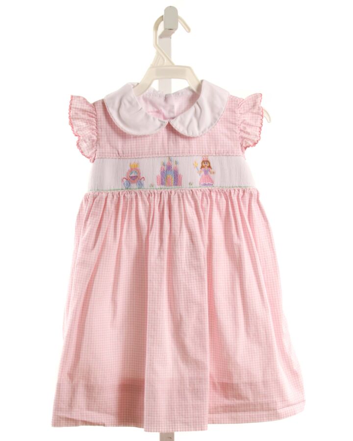 PETIT BEBE  LT PINK  GINGHAM SMOCKED DRESS WITH PICOT STITCHING