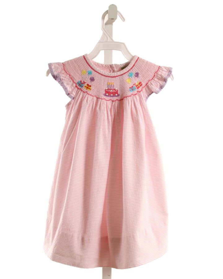 CLASSIC WHIMSY  PINK SEERSUCKER STRIPED SMOCKED DRESS