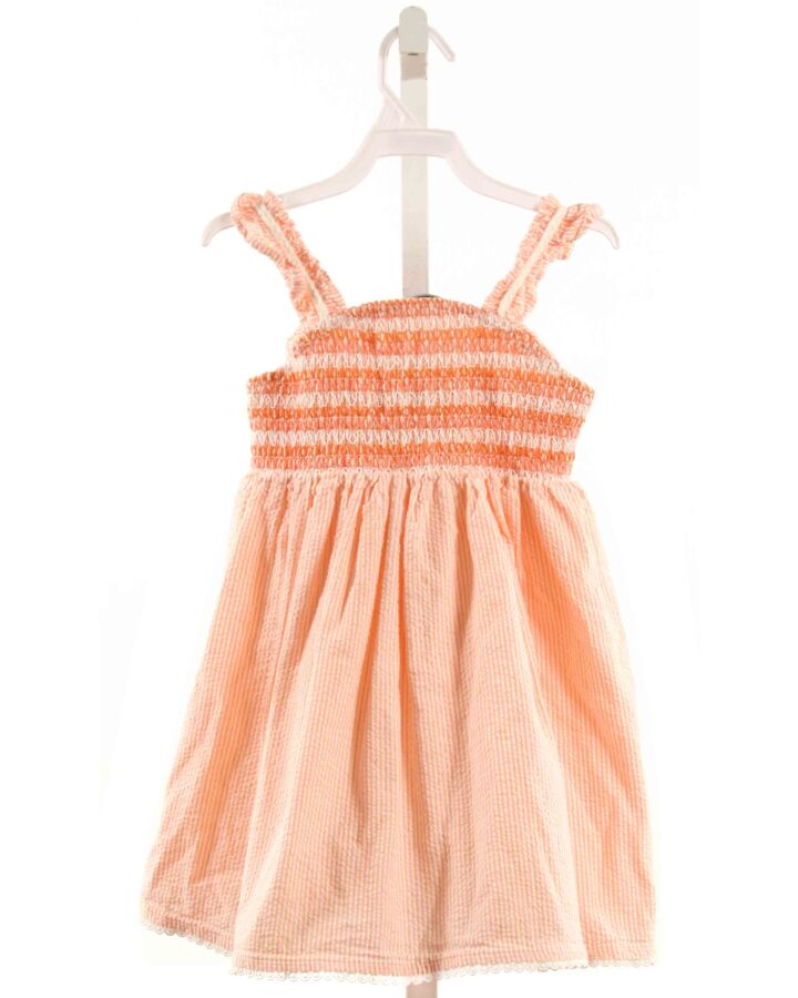 TAHARI  ORANGE SEERSUCKER STRIPED SMOCKED DRESS