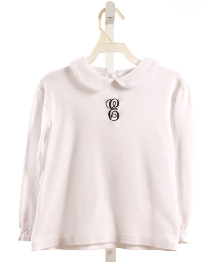 LITTLE ENGLISH  WHITE   EMBROIDERED KNIT LS SHIRT WITH PICOT STITCHING
