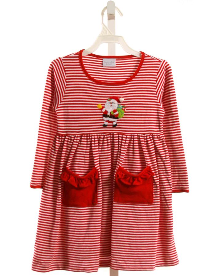 SQUIGGLES  RED  STRIPED APPLIQUED KNIT DRESS