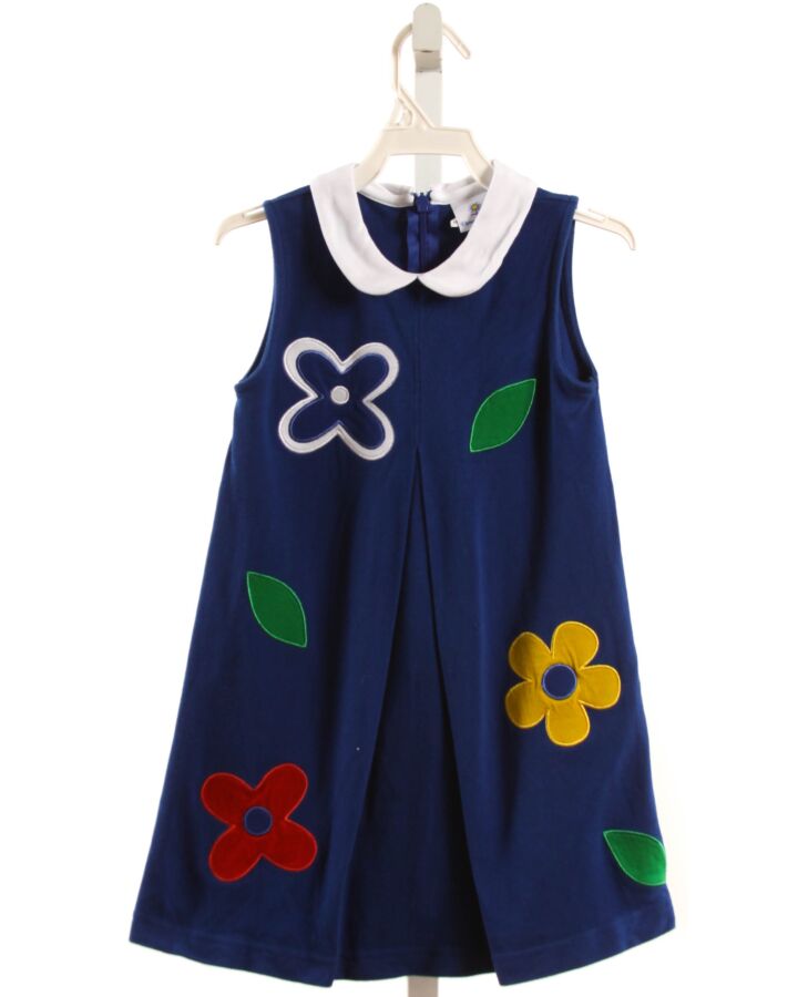 FLORENCE EISEMAN  BLUE PIQUE FLORAL APPLIQUED KNIT DRESS
