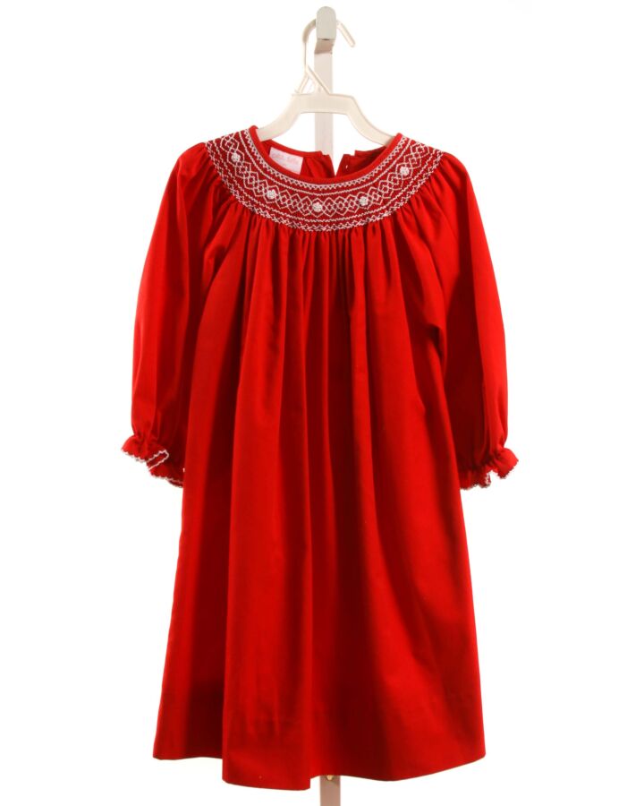 PETIT BEBE  RED   SMOCKED DRESS WITH PICOT STITCHING