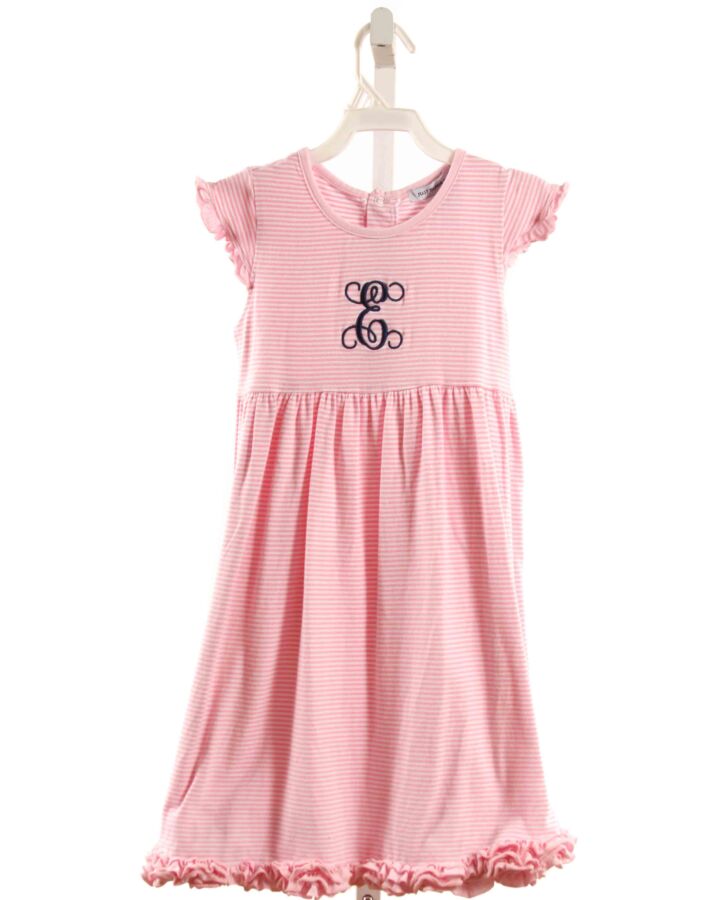 JUST BLANKS  PINK  STRIPED EMBROIDERED KNIT DRESS WITH RUFFLE