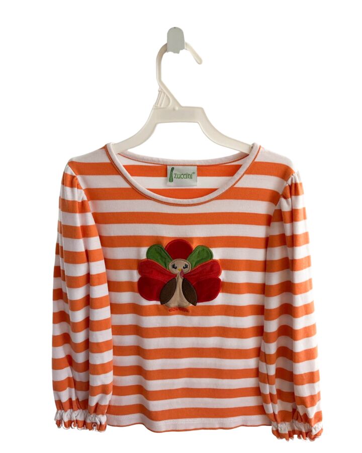 ZUCCINI  ORANGE  STRIPED APPLIQUED KNIT LS SHIRT