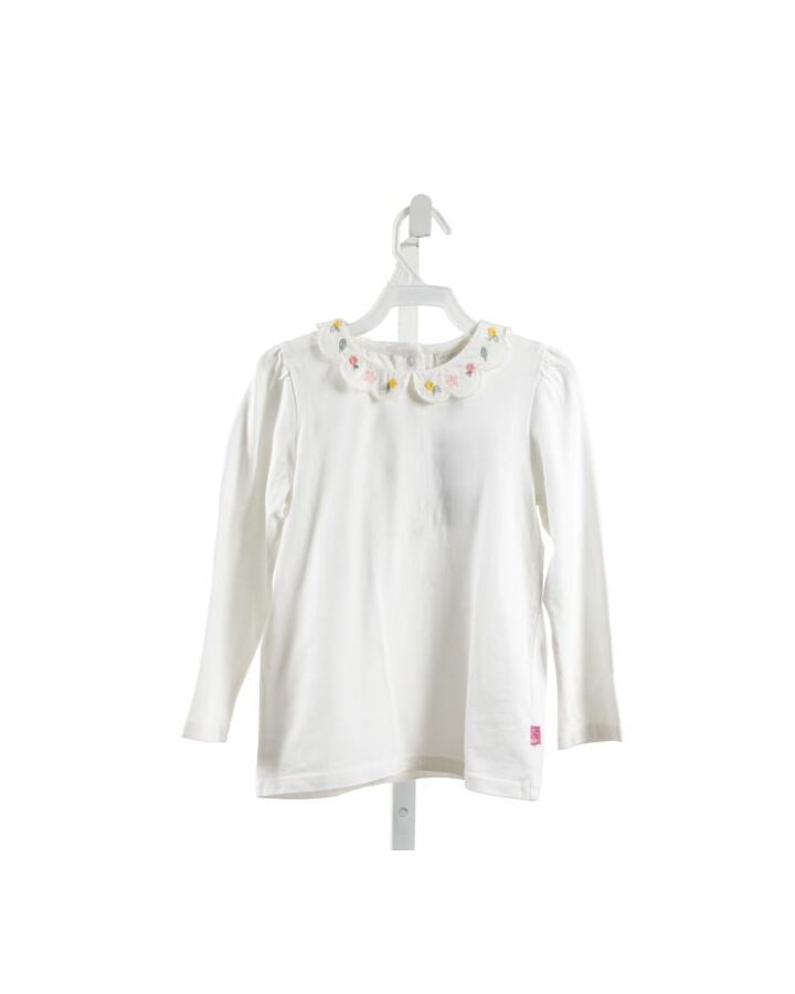 JOJO MAMAN BEBE  WHITE  FLORAL EMBROIDERED KNIT LS SHIRT 