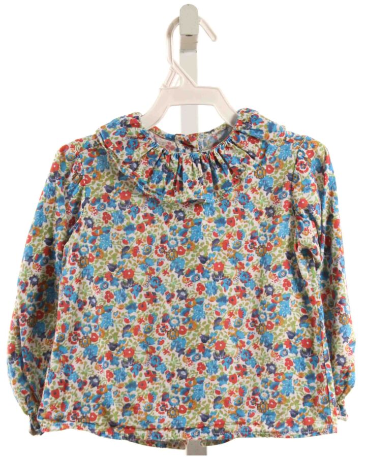 BELLA BLISS  BLUE  FLORAL  SHIRT-LS WITH RUFFLE