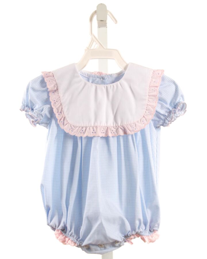 LULLABY SET  LT BLUE  GINGHAM  BUBBLE WITH EYELET TRIM