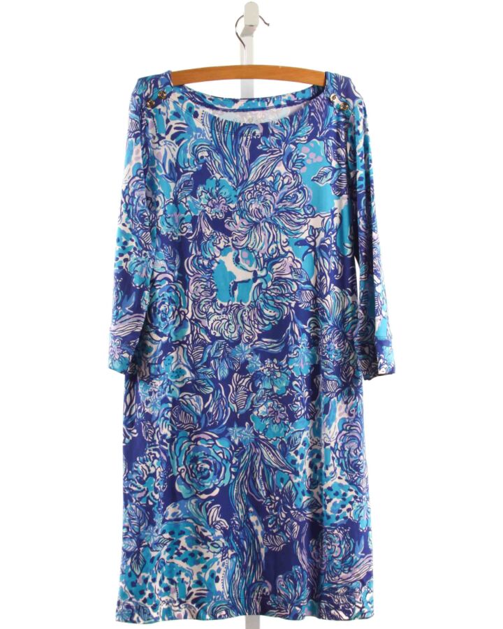 LILLY ASHLEY  BLUE  FLORAL  KNIT DRESS