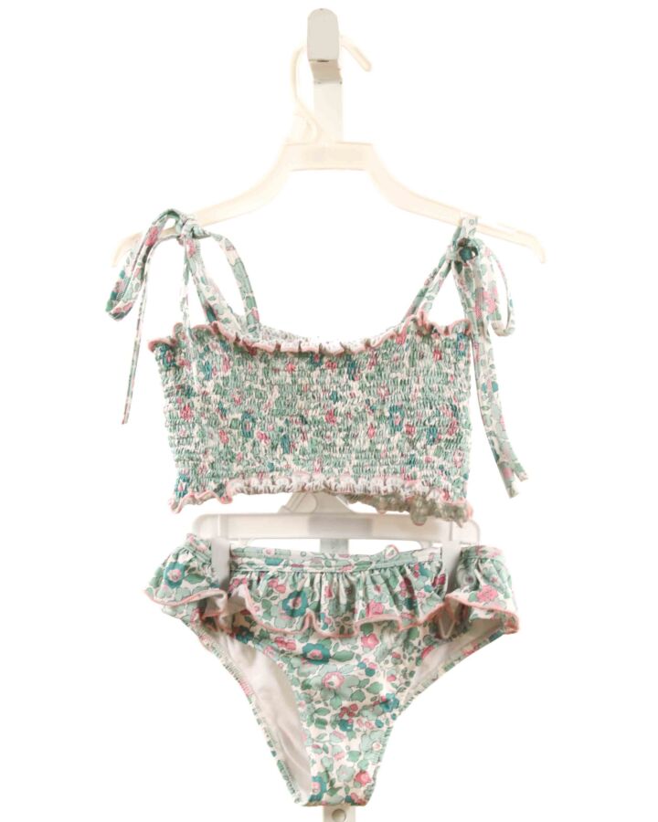 SAL & PIMENTA  BLUE  FLORAL SMOCKED 2-PIECE SWIMSUIT