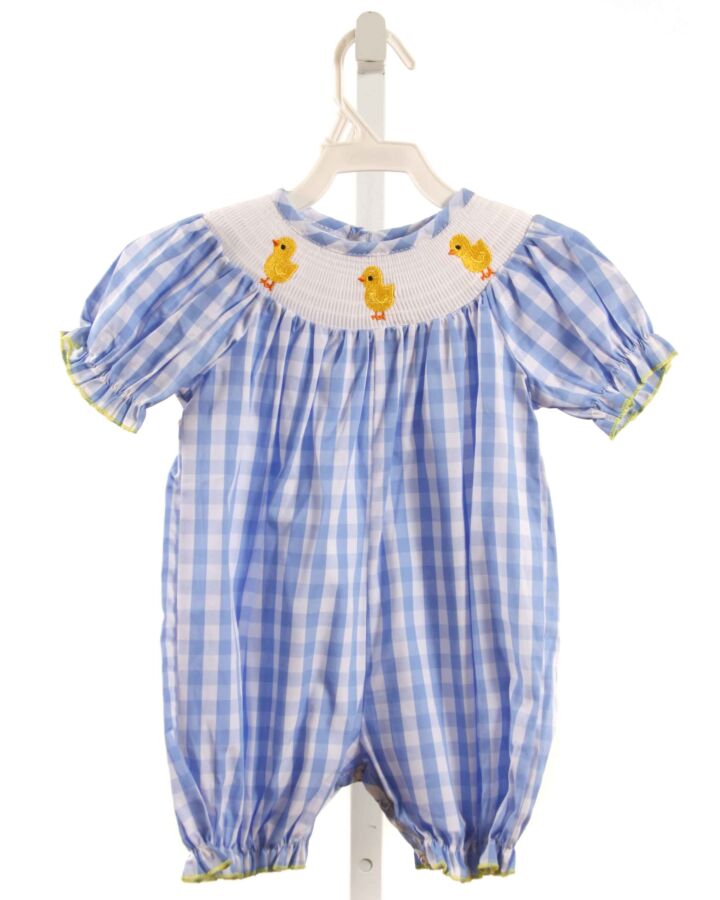NO TAG  BLUE  GINGHAM SMOCKED ROMPER
